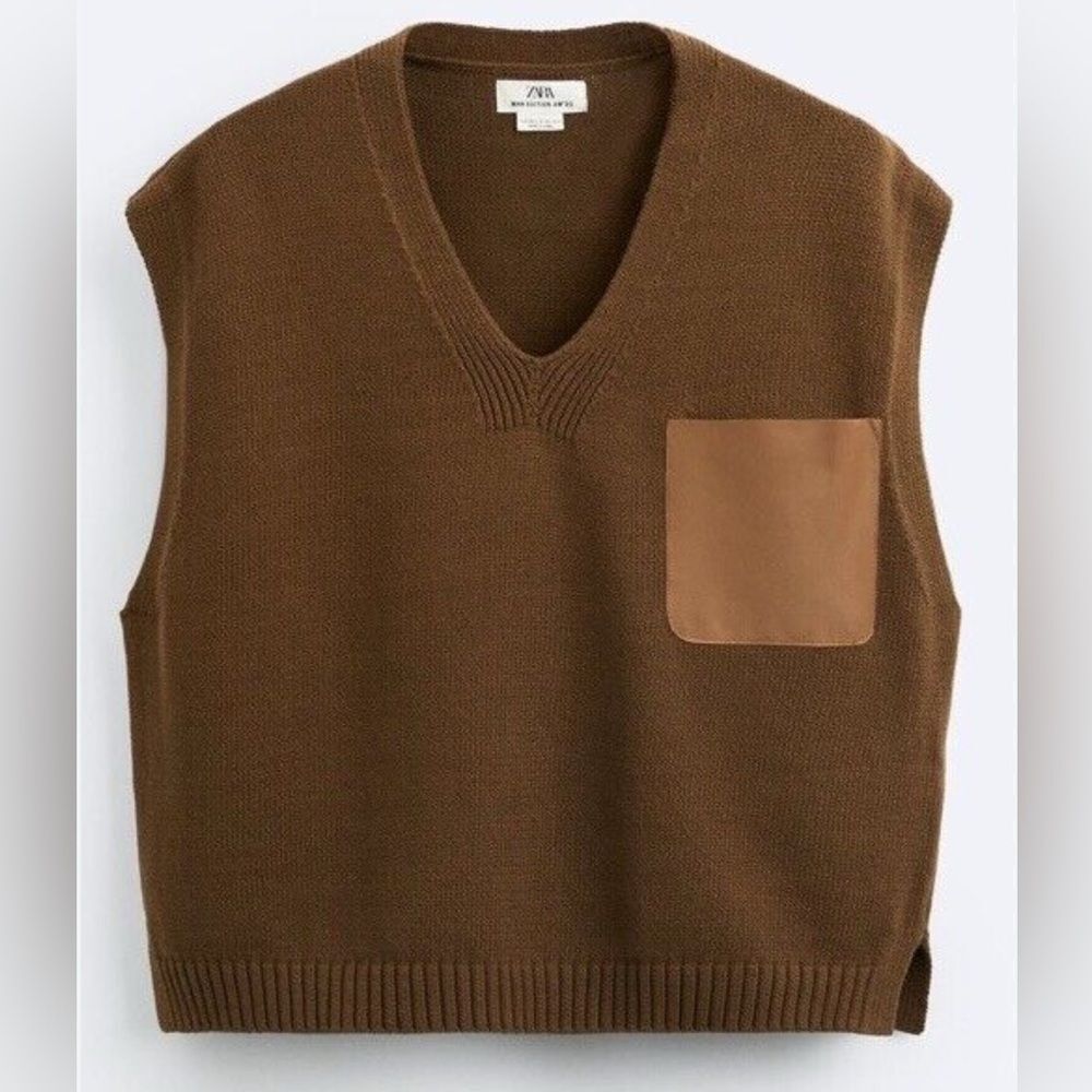 Zara Men’s brown knit vest with faux leather pocket. l/xl NWT
Coastal Grandpa - Picture 5 of 16